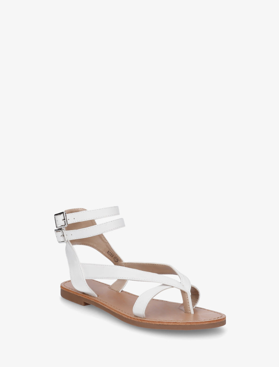 Nu-pieds uni en simili à double boucles - Blanc - 2