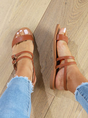 Nu-pieds en simili à triple brides - Camel - 1