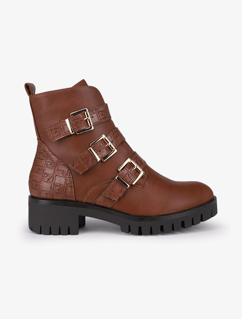 Bottines bi-matière à triple brides - Marron - 3