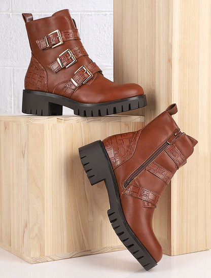 Bottines bi-matière à triple brides - Marron - 6