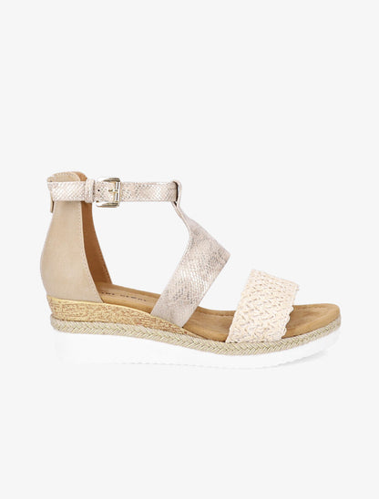 Sandales compensées à bride en raphia - Beige - 1