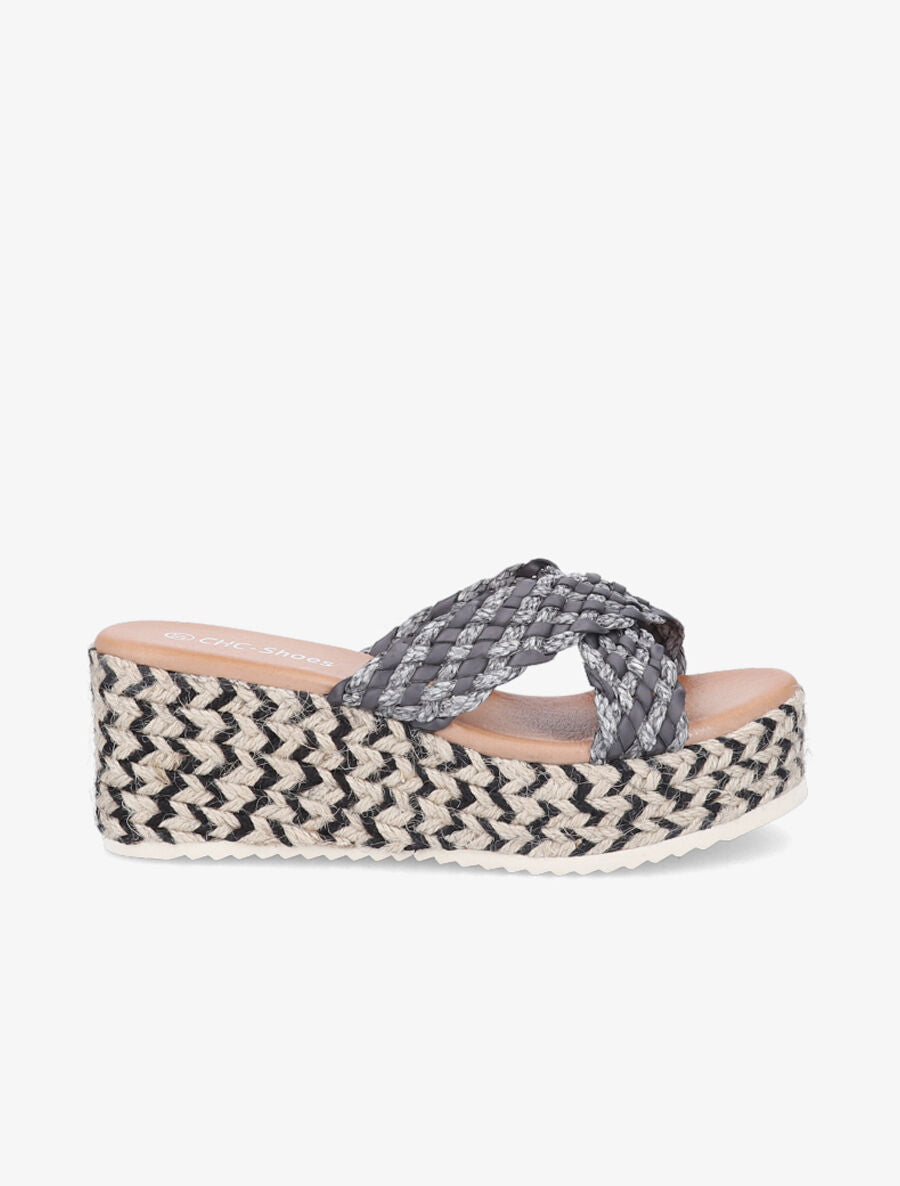 Mules compensées en raphia - Gris - 5