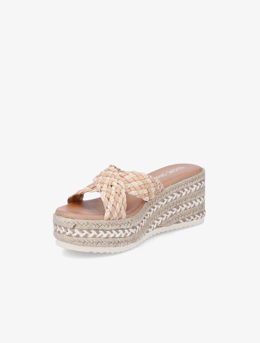 Mules compensées en raphia - Camel - 3