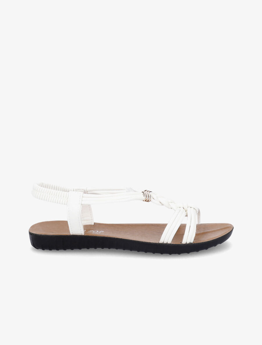 Nu-pieds à empiècement bijoux dorés - Blanc - 2