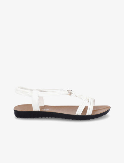 Nu-pieds à empiècement bijoux dorés - Blanc - 2
