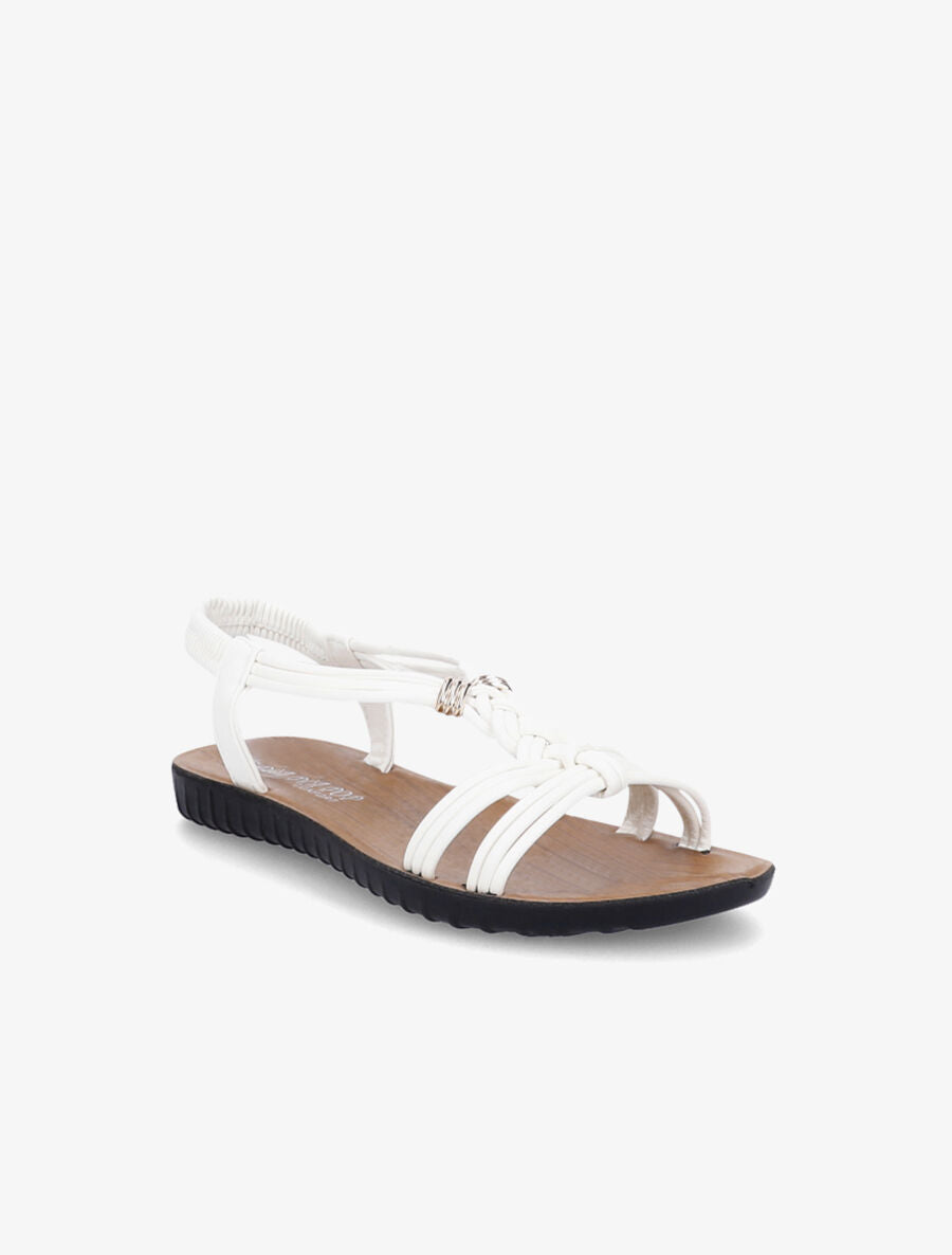 Nu-pieds à empiècement bijoux dorés - Blanc - 3