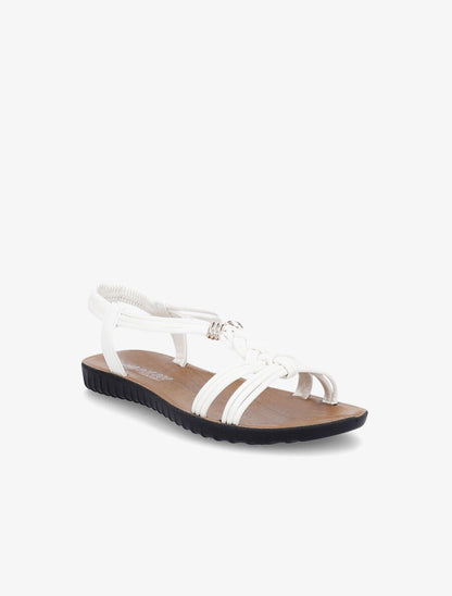 Nu-pieds à empiècement bijoux dorés - Blanc - 3
