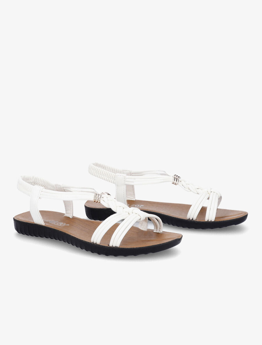 Nu-pieds à empiècement bijoux dorés - Blanc - 5