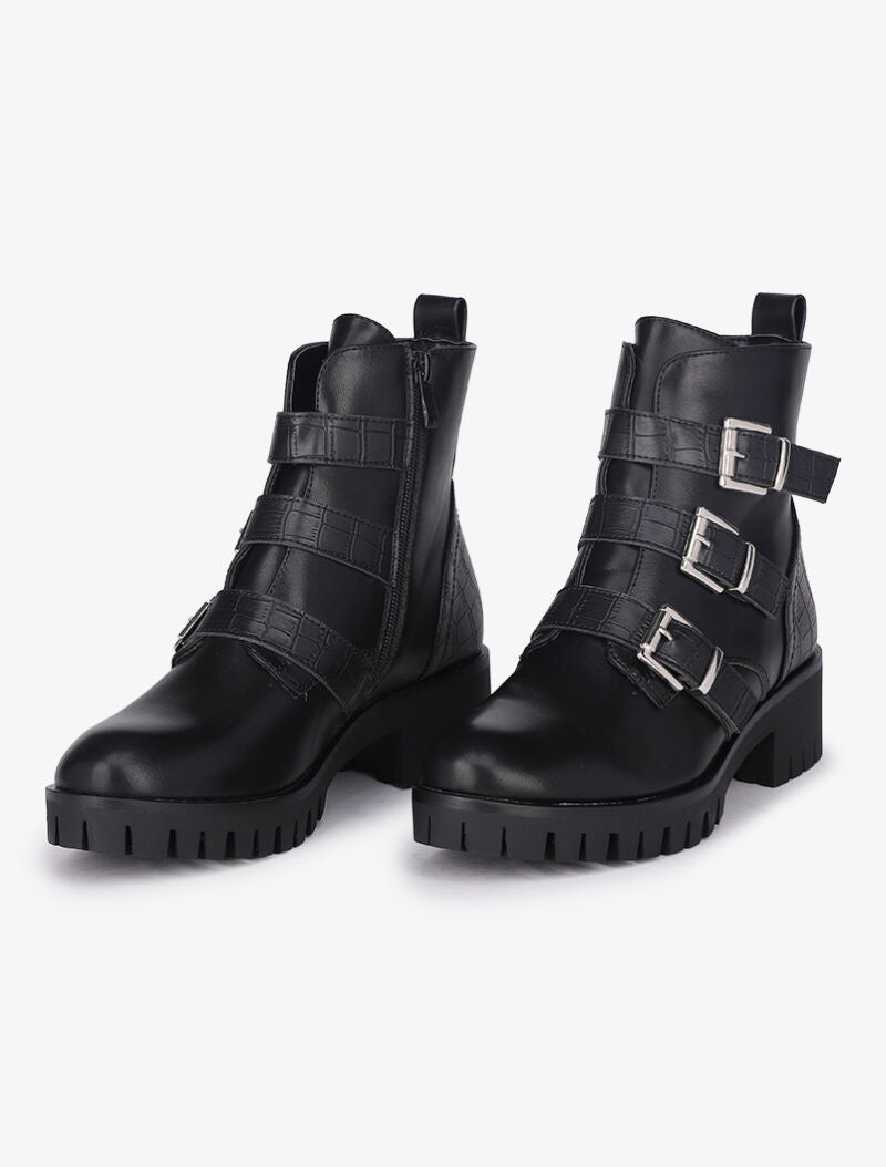 Bottines bi-matière à triple brides - Noir - 5