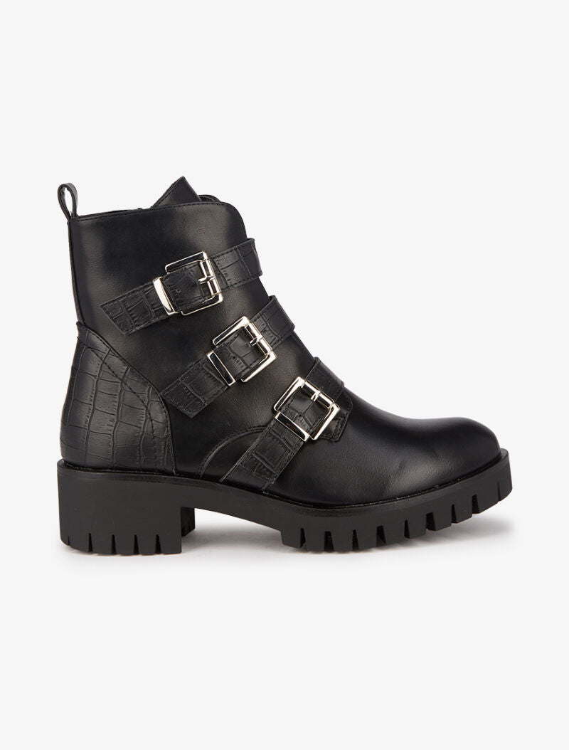 Bottines bi-matière à triple brides - Noir - 2
