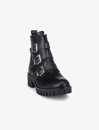 Bottines bi-matière à triple brides - Noir - 3