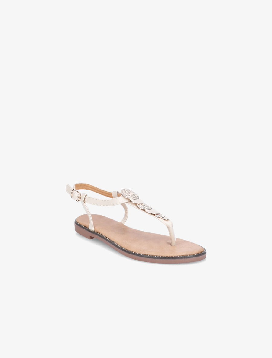 Nu-pieds à plaques dorées en cercles - Beige - 2