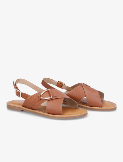 Nu-pieds croisés en simili - Camel - 4
