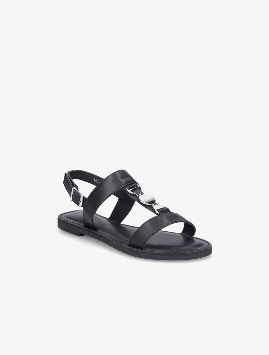 Nu-pieds bride à empiècement métallique - Noir - 2