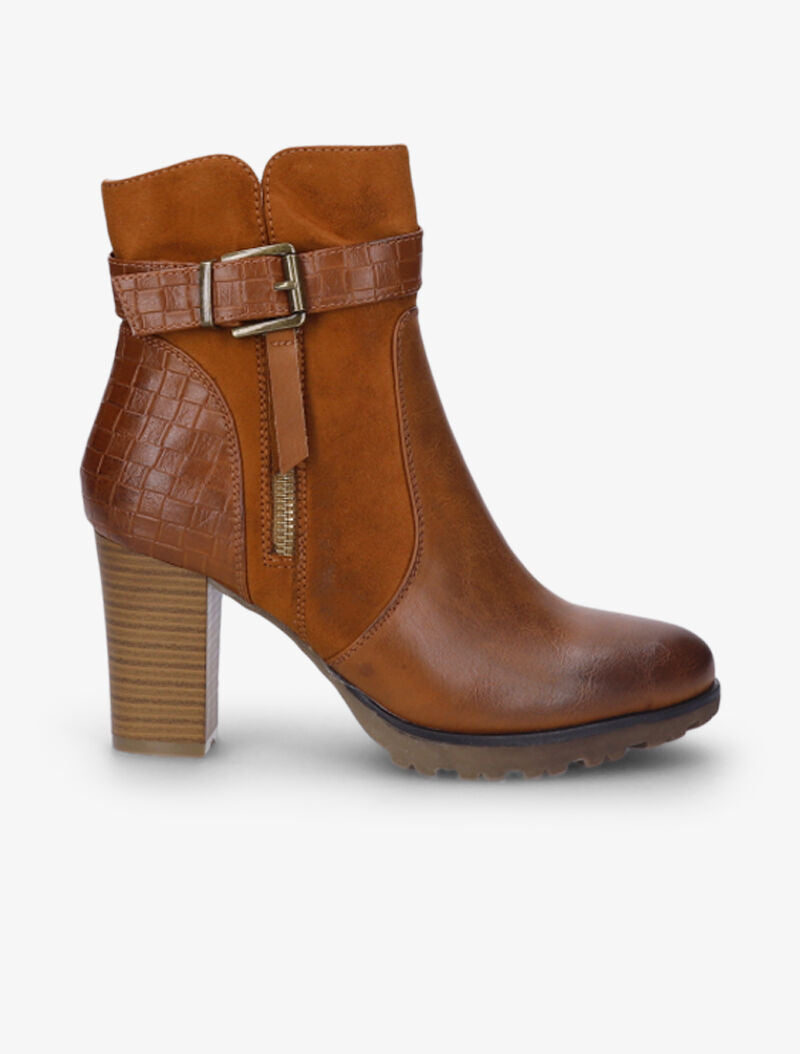 Bottines montantes à sangle et contrefort tressés - Camel - 2