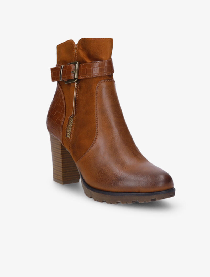 Bottines montantes à sangle et contrefort tressés - Camel - 3
