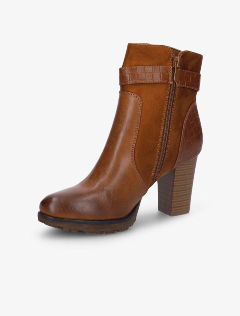 Bottines montantes à sangle et contrefort tressés - Camel - 4