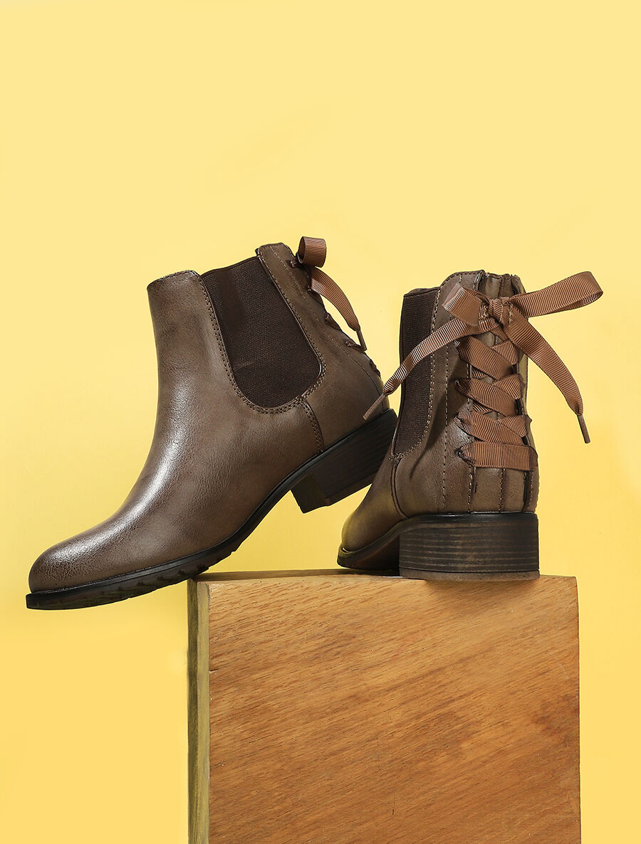 Bottines à contrefort corseté - Taupe - 5