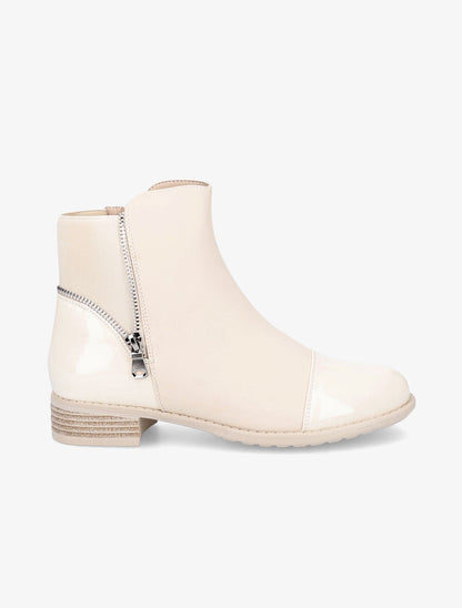 Bottines à bout vernis et zip décoratif - Beige - 5