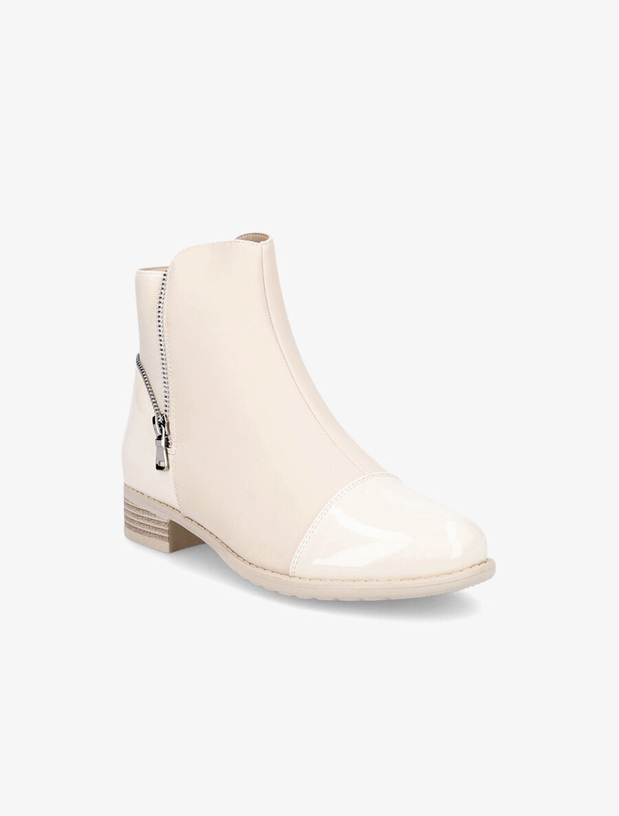 Bottines à bout vernis et zip décoratif - Beige - 2