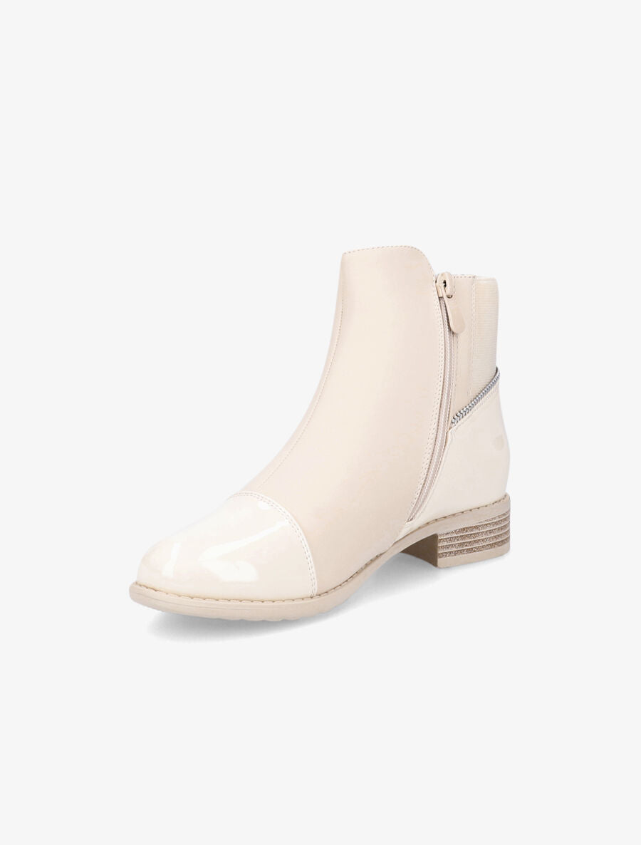 Bottines à bout vernis et zip décoratif - Beige - 3