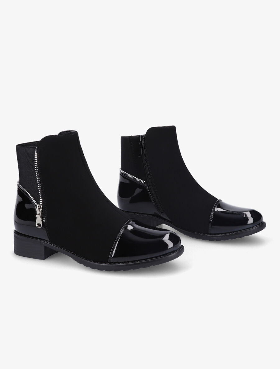 Bottines à bout vernis et zip décoratif - Noir - 4