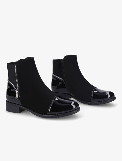 Bottines à bout vernis et zip décoratif - Noir - 4