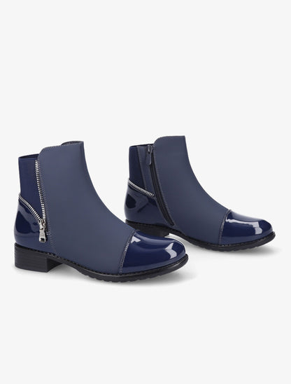 Bottines à bout vernis et zip décoratif - Marine - 4