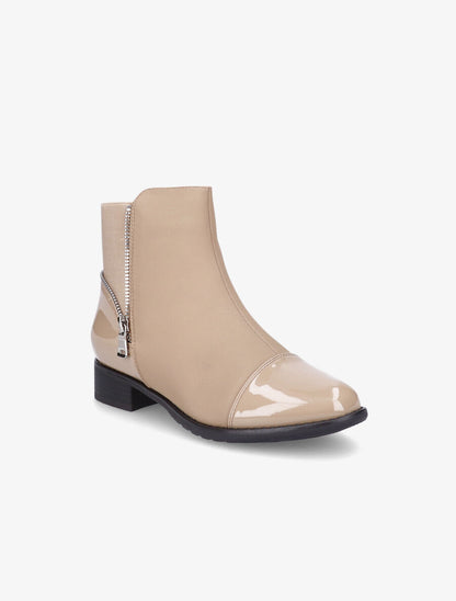 Bottines à bout vernis et zip décoratif - Taupe - 2