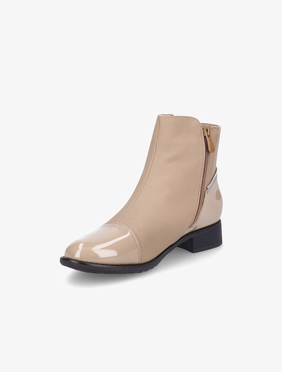 Bottines à bout vernis et zip décoratif - Taupe - 3