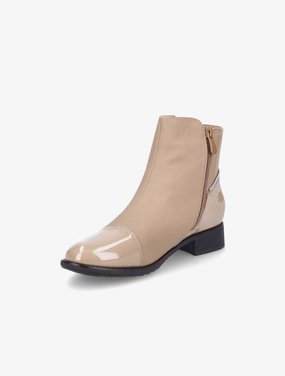Bottines à bout vernis et zip décoratif - Taupe - 3