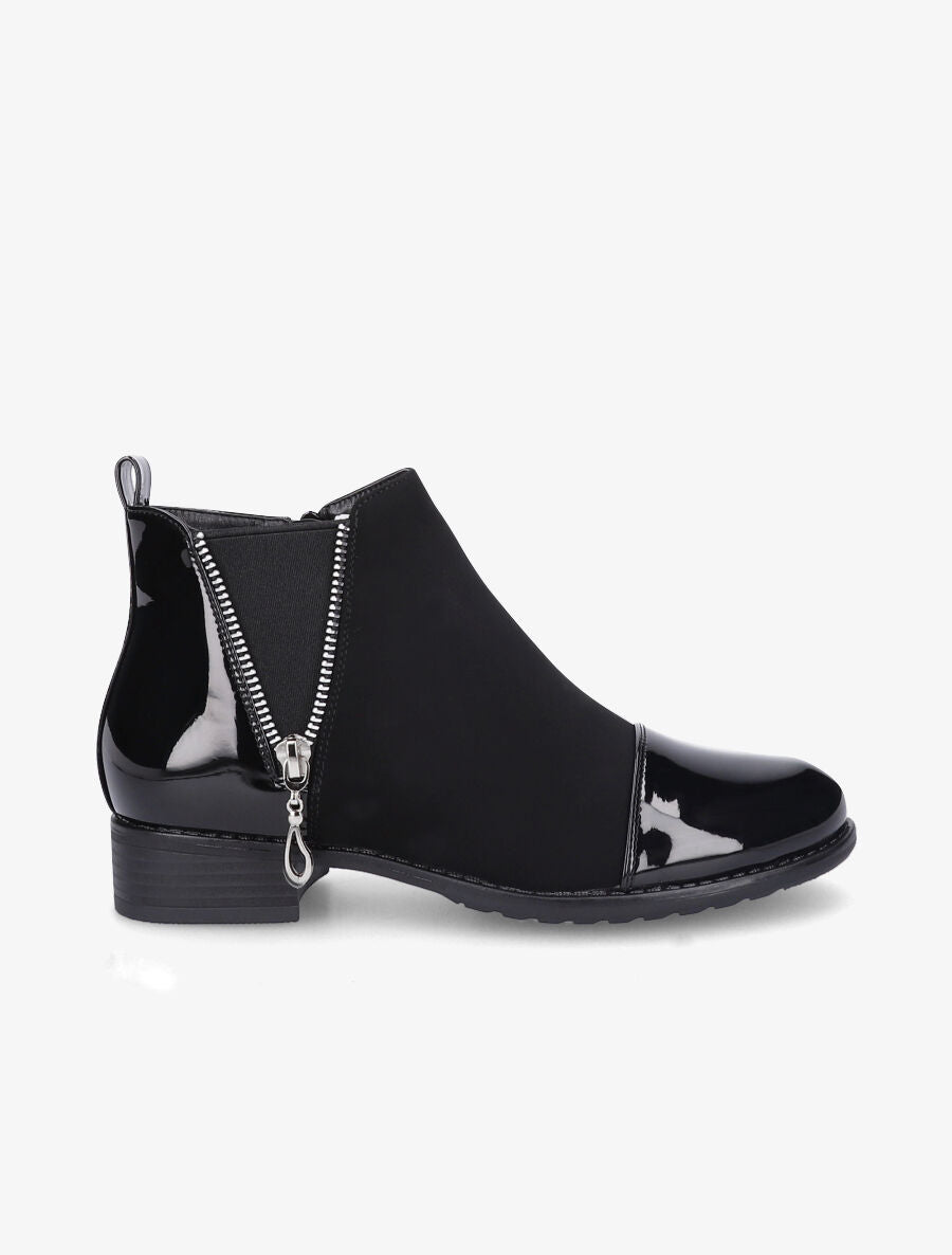 Bottines élastiquées à bout vernis - Noir - 2