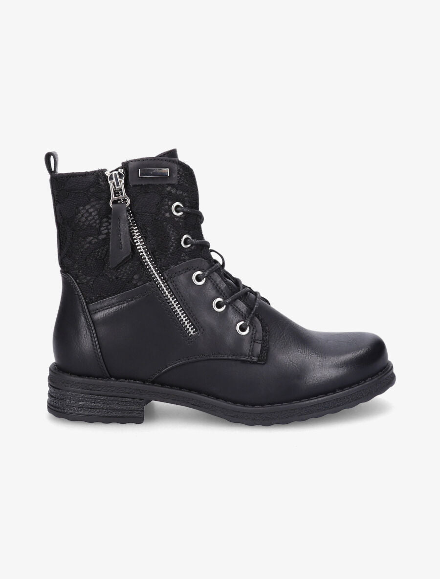 Bottines lacées à empiècements en dentelle - Noir - 1