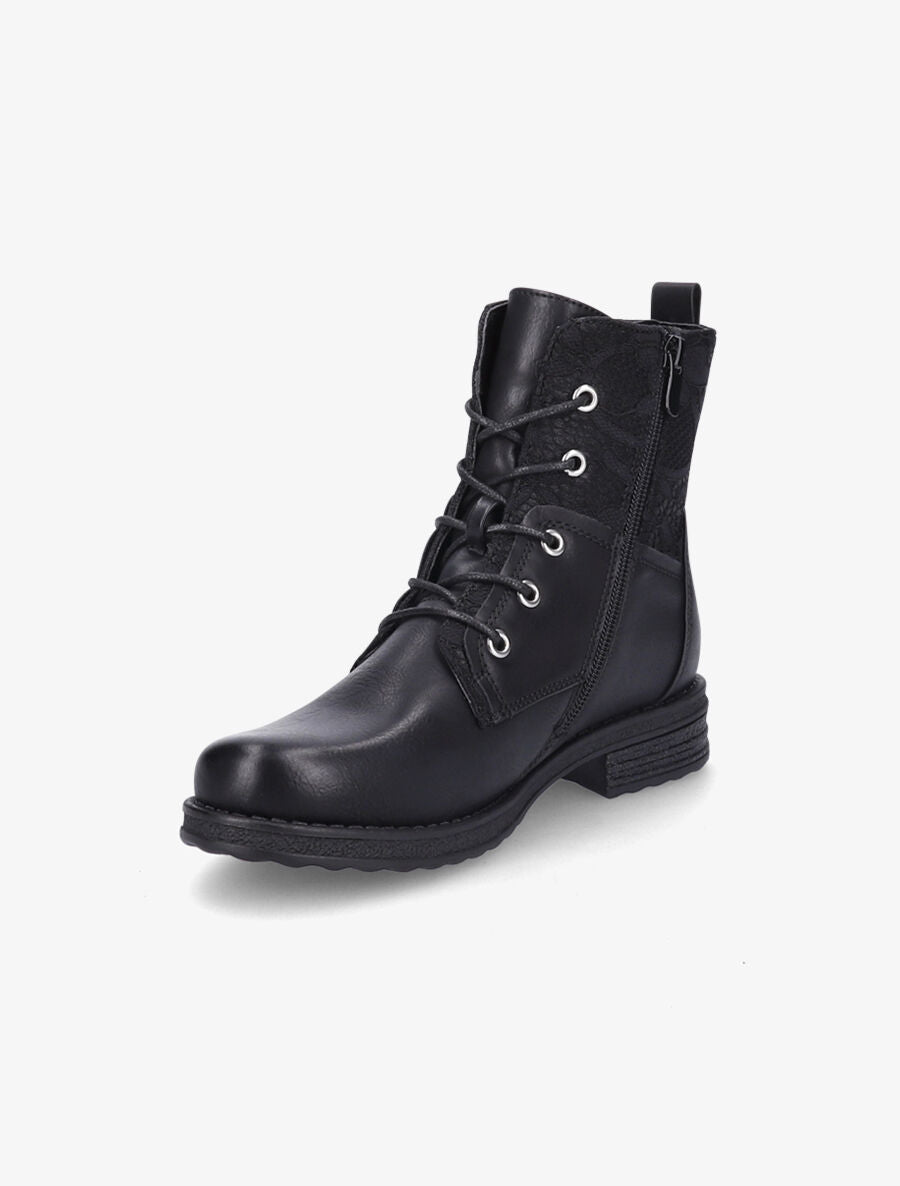 Bottines lacées à empiècements en dentelle - Noir - 3