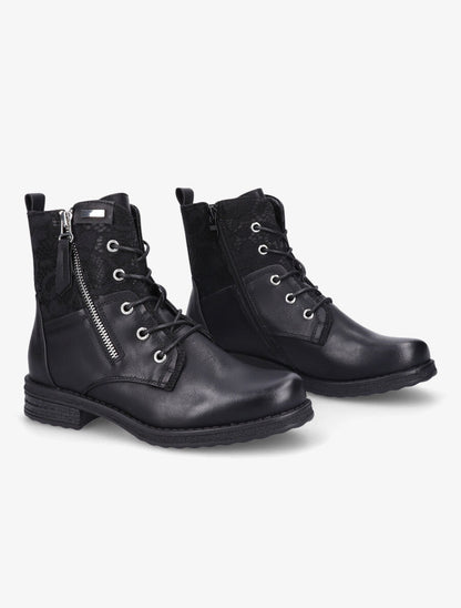 Bottines lacées à empiècements en dentelle - Noir - 4