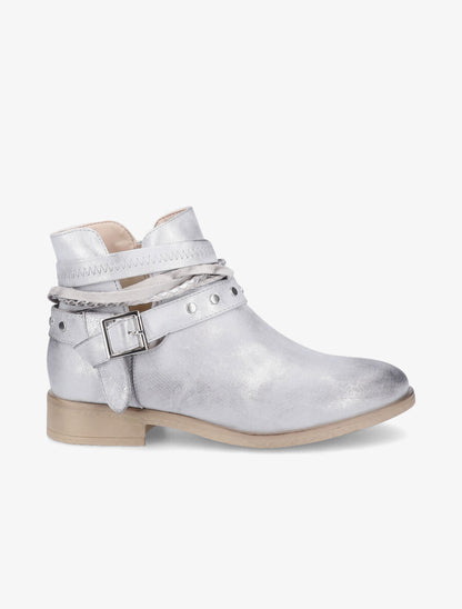 Bottines à sangles cloutées et tressées - Argent - 1