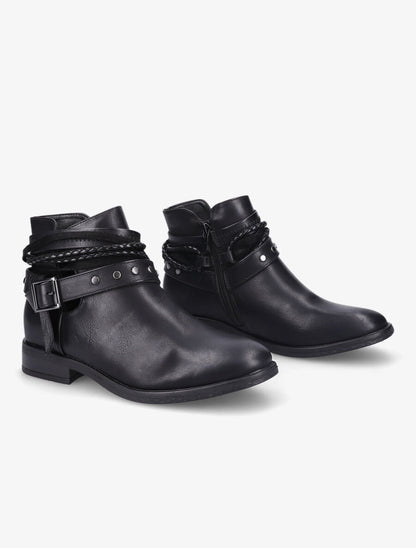 Bottines à sangles cloutées et tressées - Noir - 4