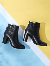 Bottines en simili à talon et zip - Noir - 1