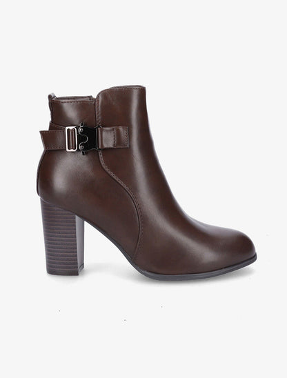 Bottines en simili à talon et zip - Marron - 1