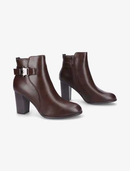 Bottines en simili à talon et zip - Marron - 4