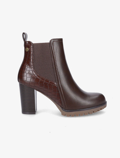 Bottines à talon haut et contrefort effet python - Marron - 6