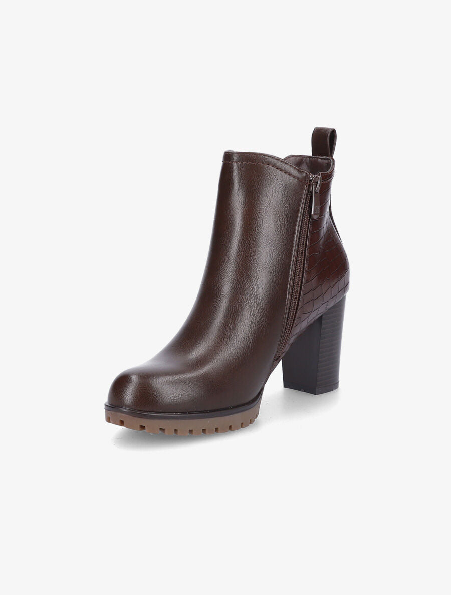 Bottines à talon haut et contrefort effet python - Marron - 3