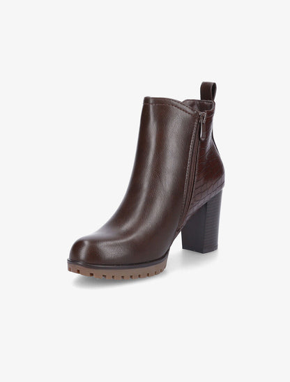 Bottines à talon haut et contrefort effet python - Marron - 3