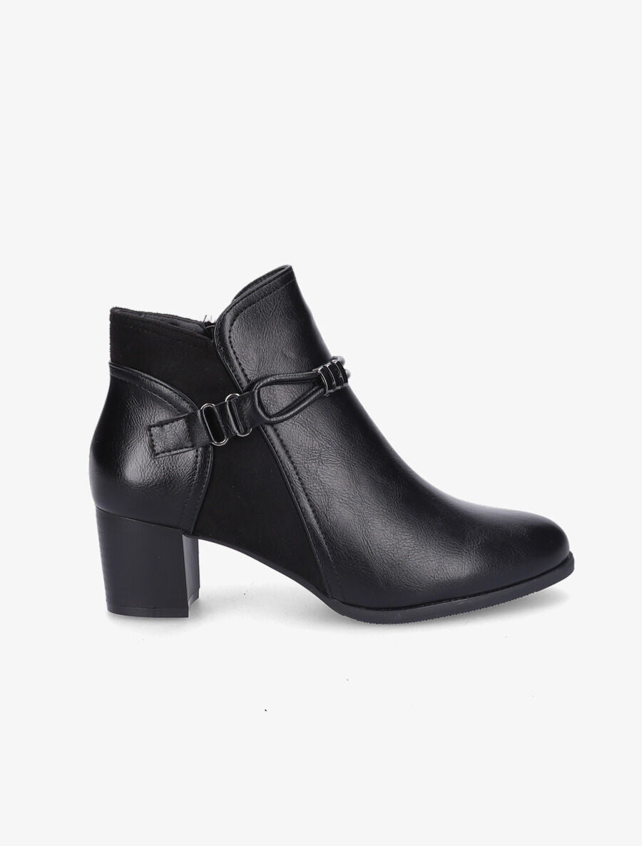 Bottines en simili et suédine à contrefort stylisé - Noir - 1