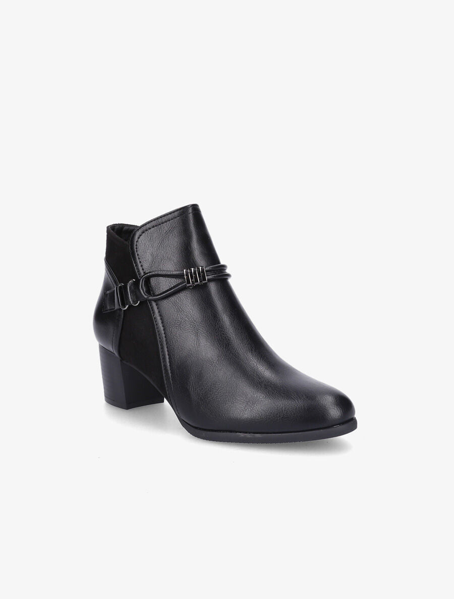 Bottines en simili et suédine à contrefort stylisé - Noir - 2