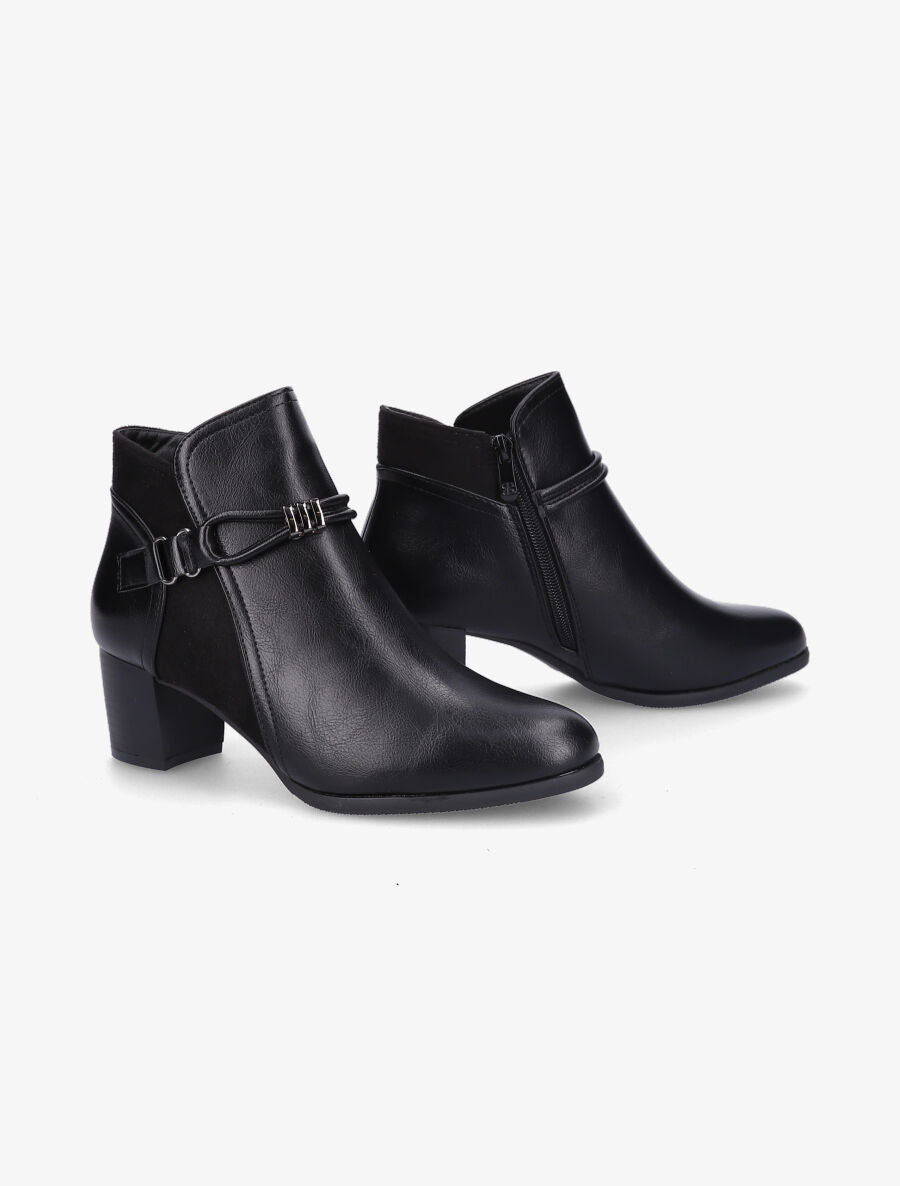 Bottines en simili et suédine à contrefort stylisé - Noir - 4