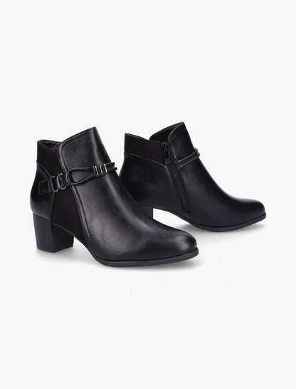 Bottines en simili et suédine à contrefort stylisé - Noir - 4