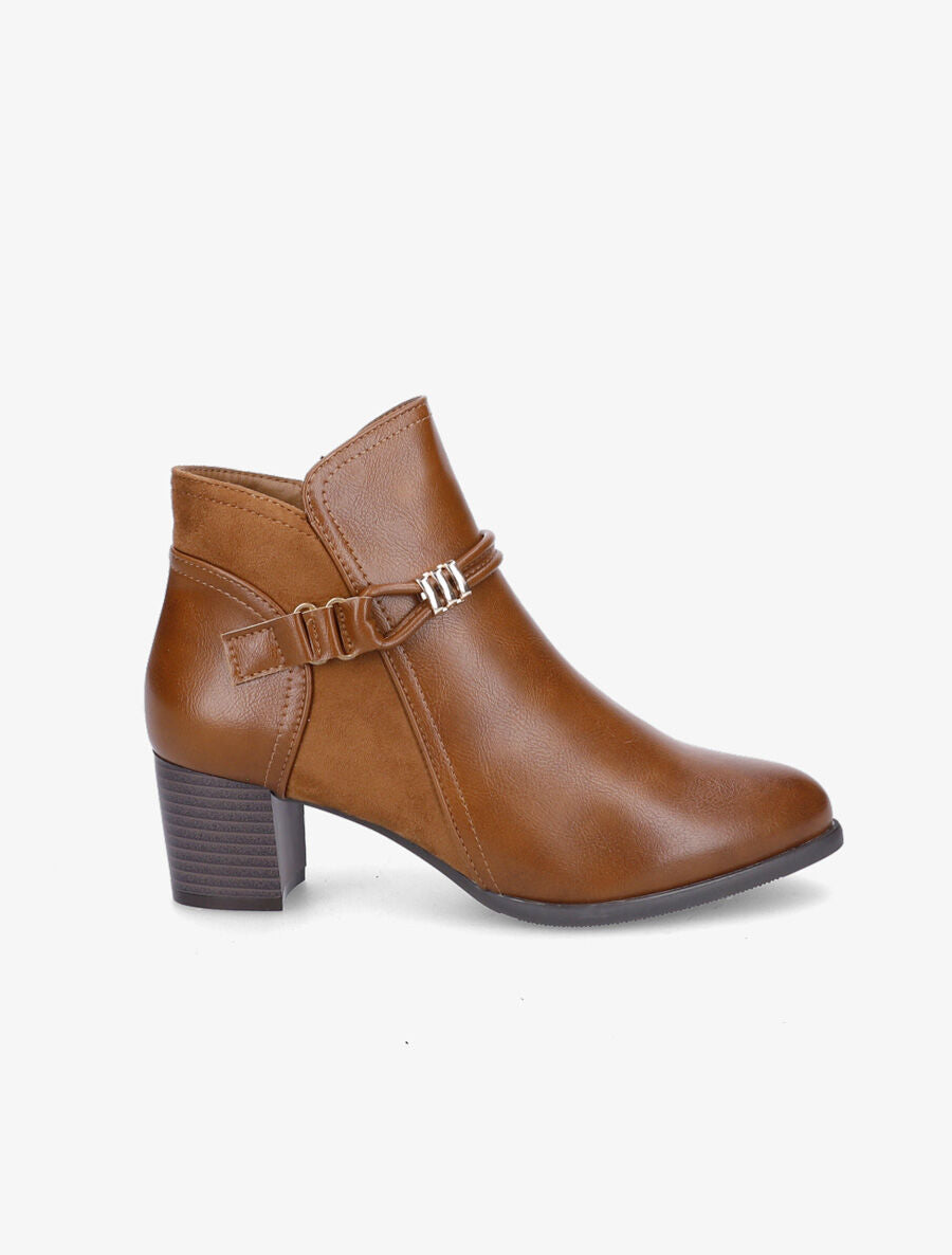 Bottines en simili et suédine à contrefort stylisé - Camel - 6