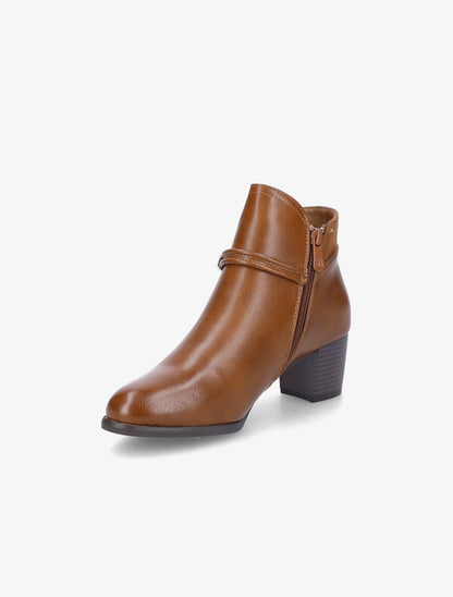 Bottines en simili et suédine à contrefort stylisé - Camel - 3