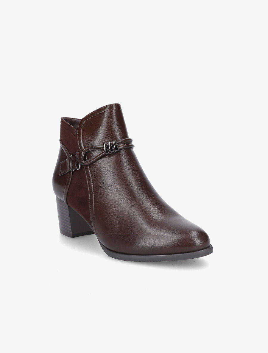 Bottines en simili et suédine à contrefort stylisé - Marron - 2